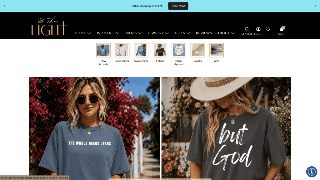 Women modeling trendy graphic T-shirts outdoors in sunlight.