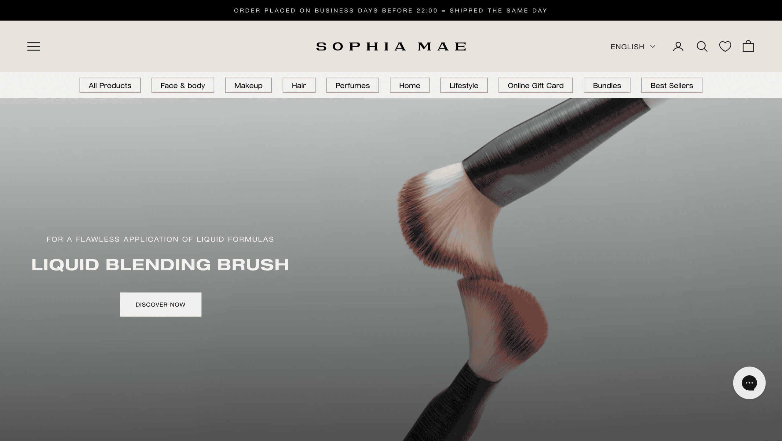 Close-up of a liquid blending brush applying makeup smoothly.